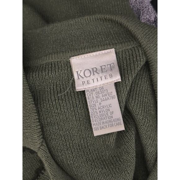 Vintage Koret Womens Green Knitted Cardigan Embroidered Flowers Size Petite Sm - Picture 9 of 11